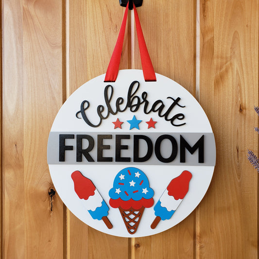 Celebrate Freedom - Patriotic - Round Door Sign