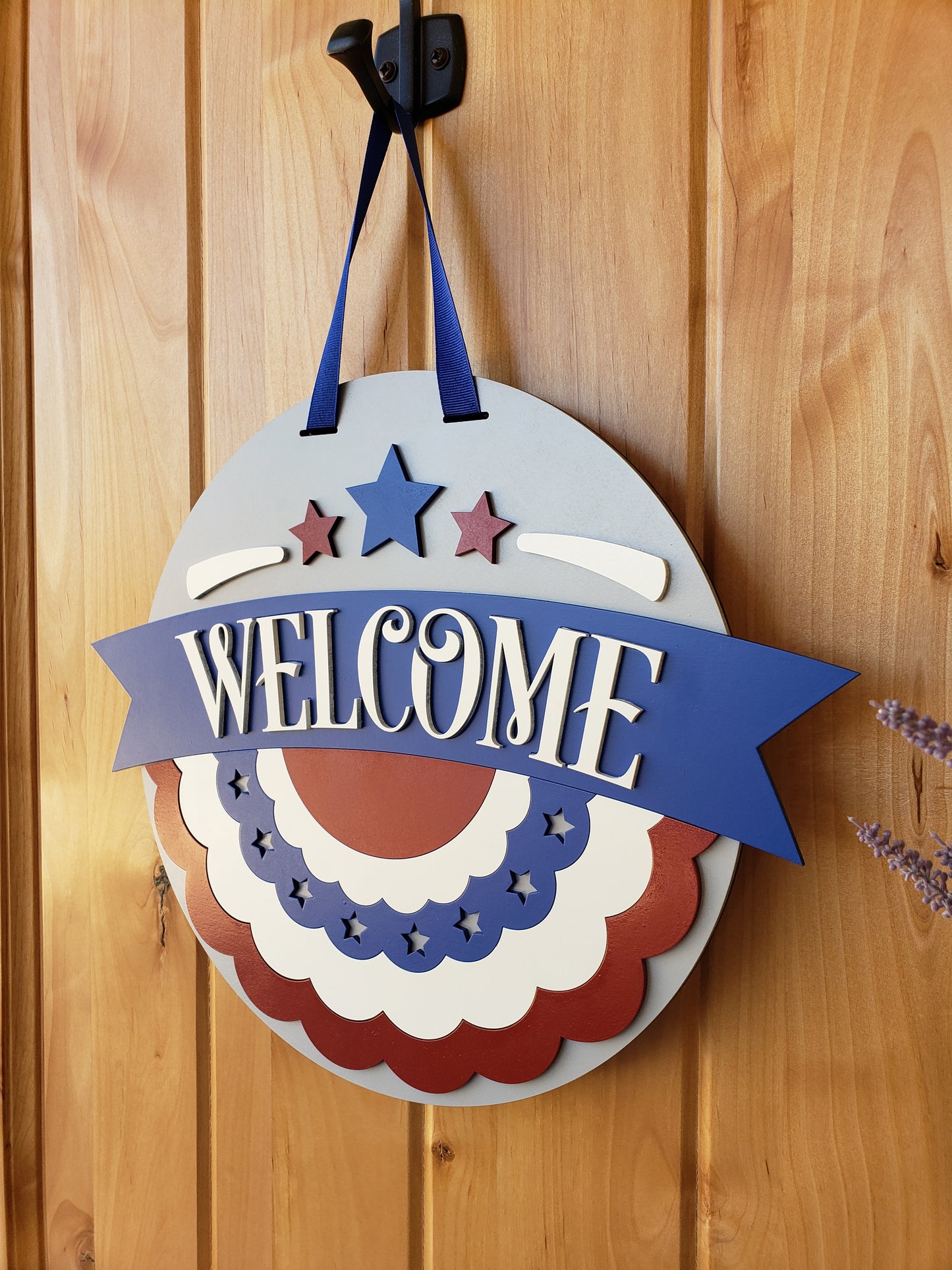 Welcome Banner - Patriotic - Round Door Sign