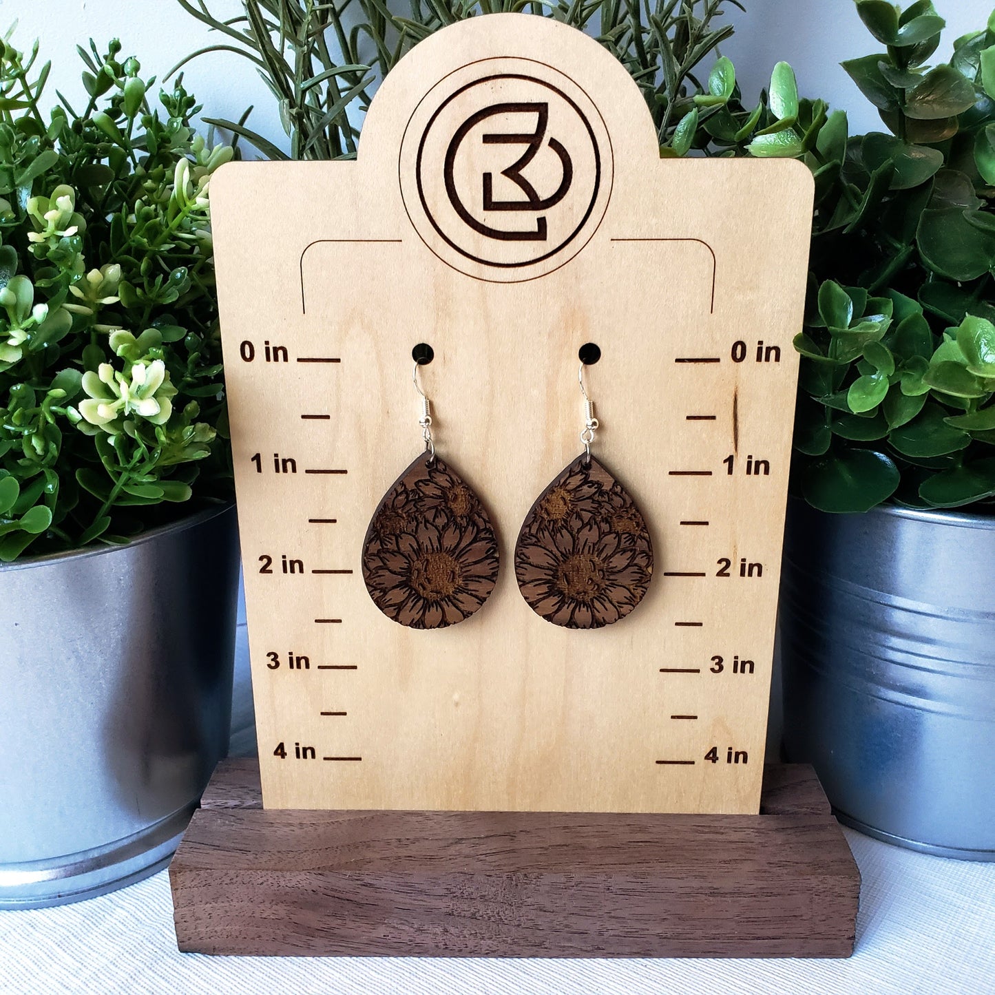 Sunflowers - Teardrop - Wood Earrings