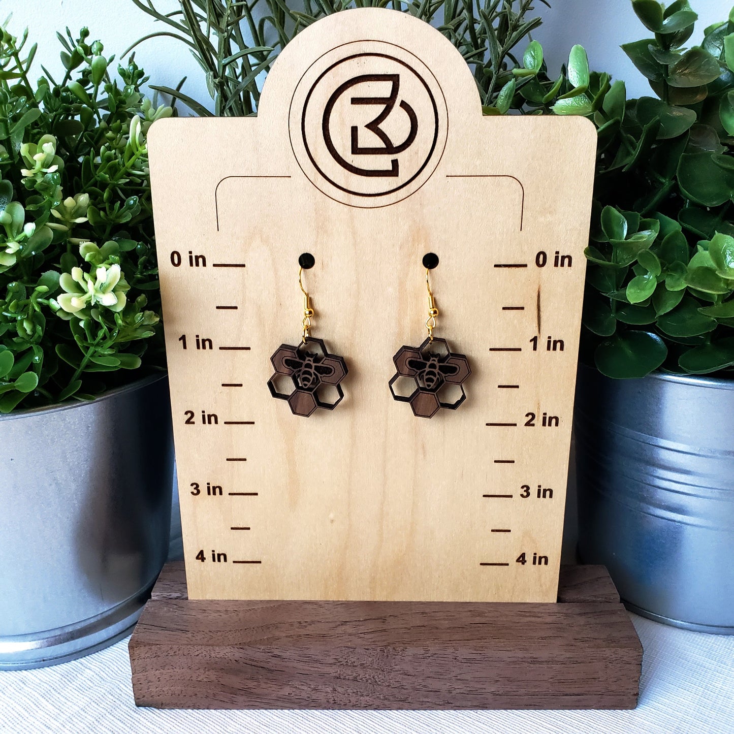 Honeycomb HoneyBee - Wood Earrings