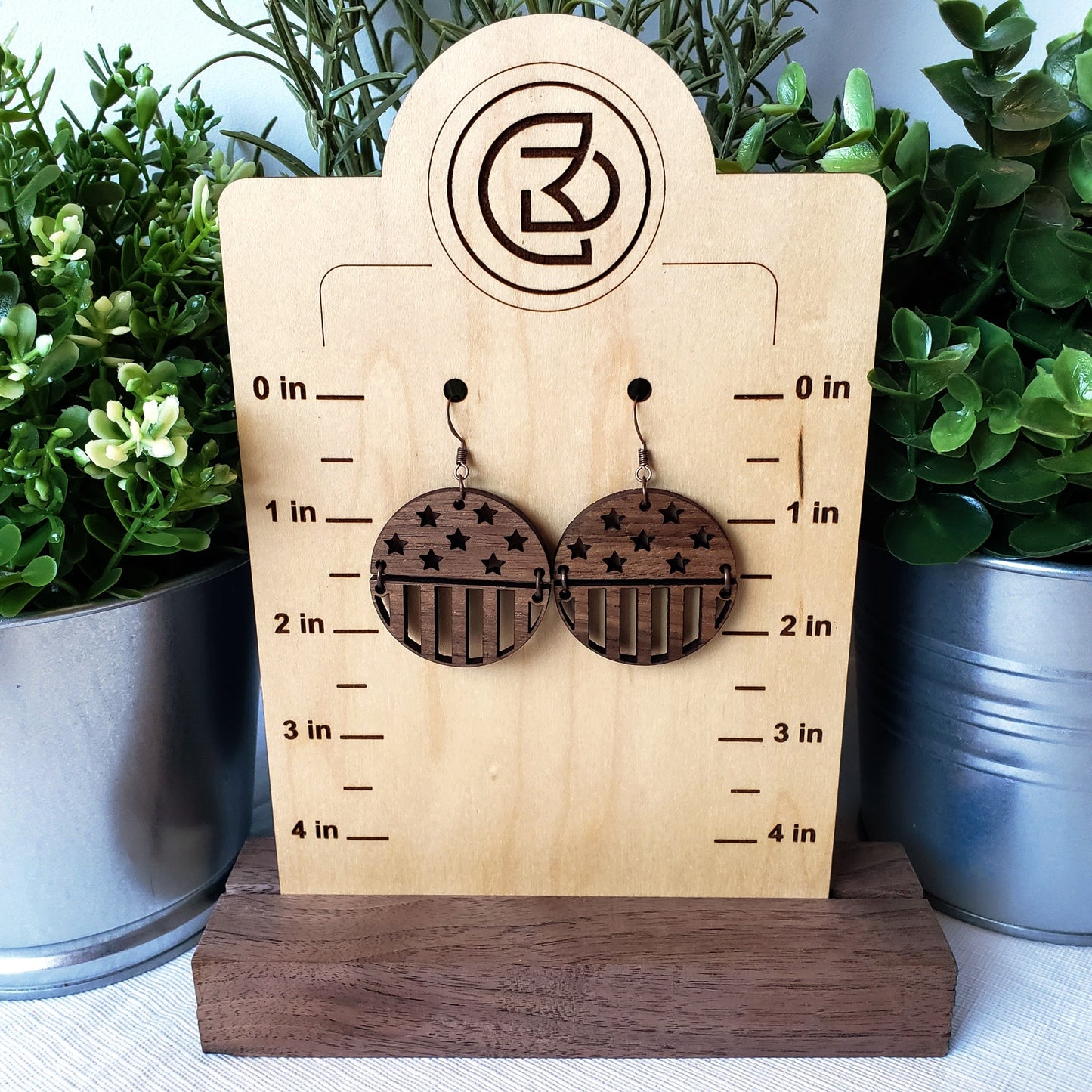 Stars and Stripes - Wood Earrings