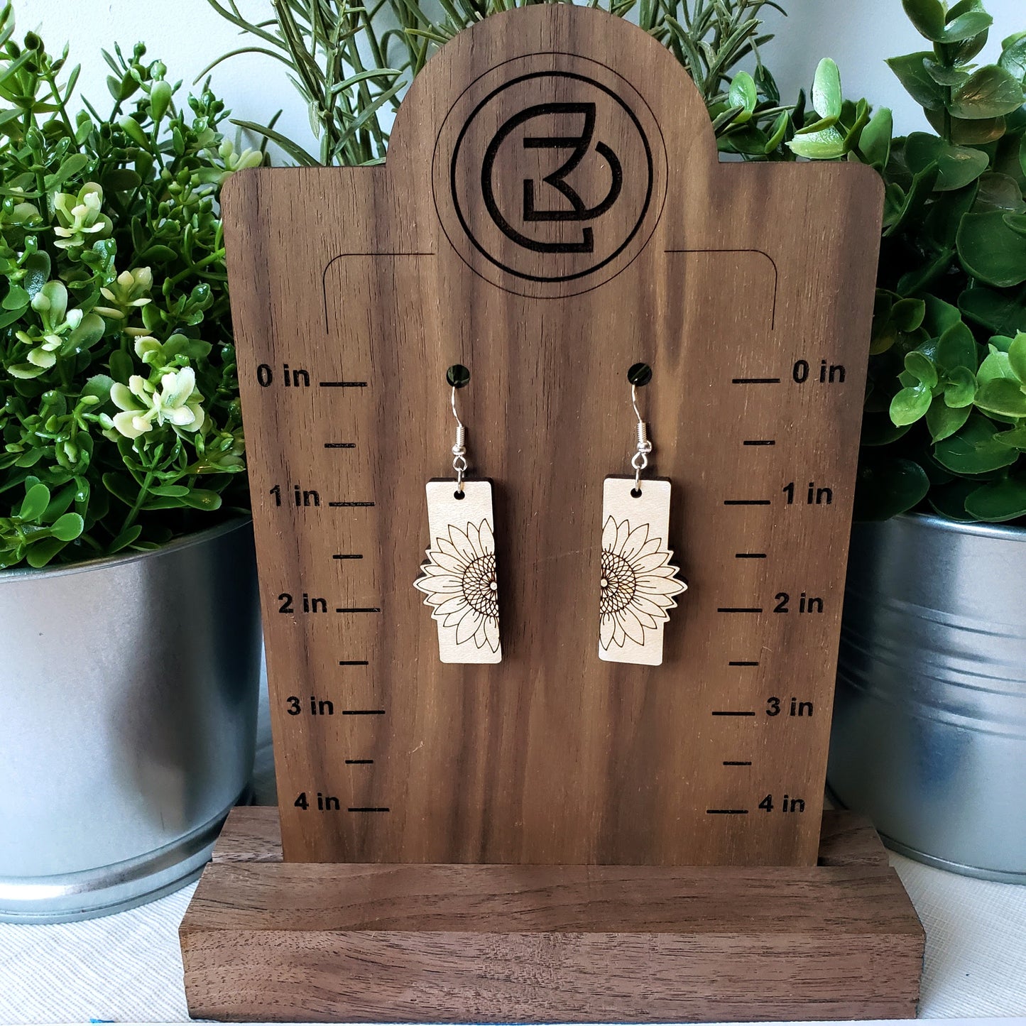 Sunflower - Half - Wood Earrings