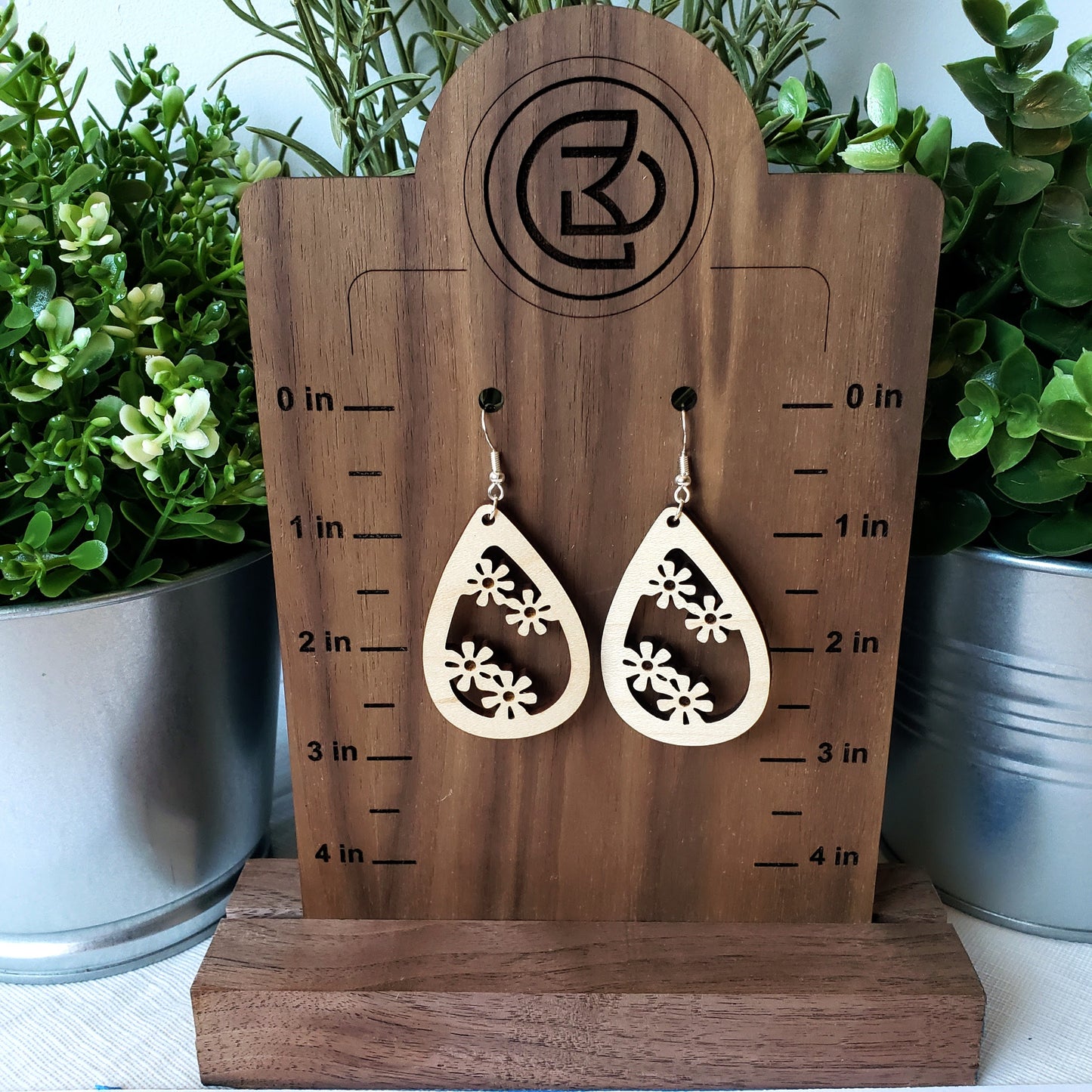 Four Flowers - Teardrop - Wood Earrings
