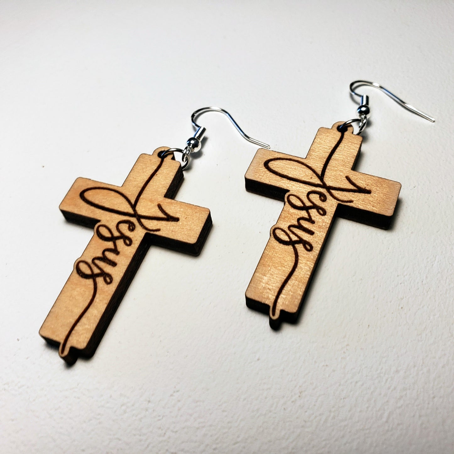 Jesus on Cross - Wood Earrings