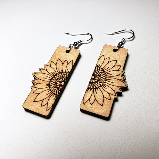 Sunflower - Half - Wood Earrings