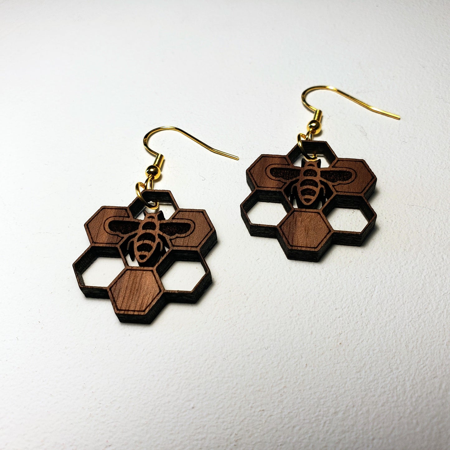 Honeycomb HoneyBee - Wood Earrings