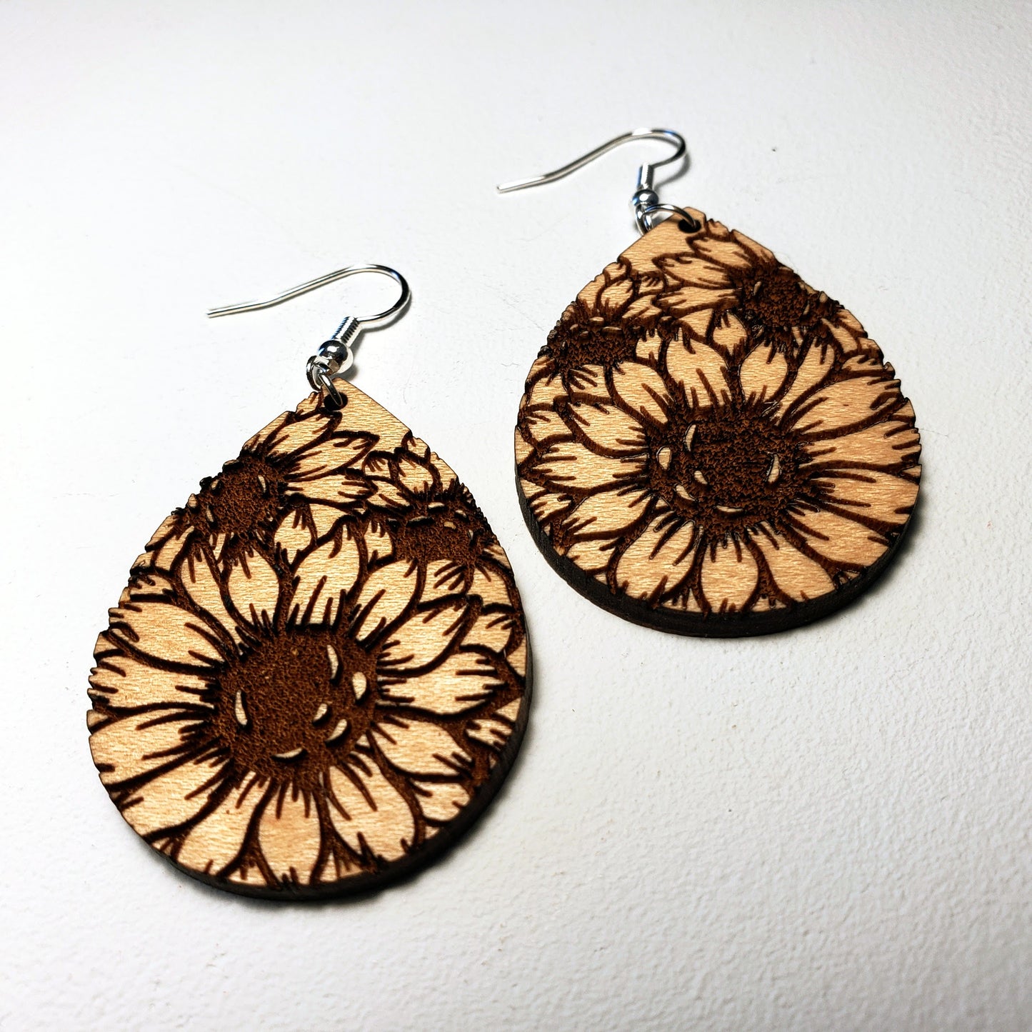 Sunflowers - Teardrop - Wood Earrings