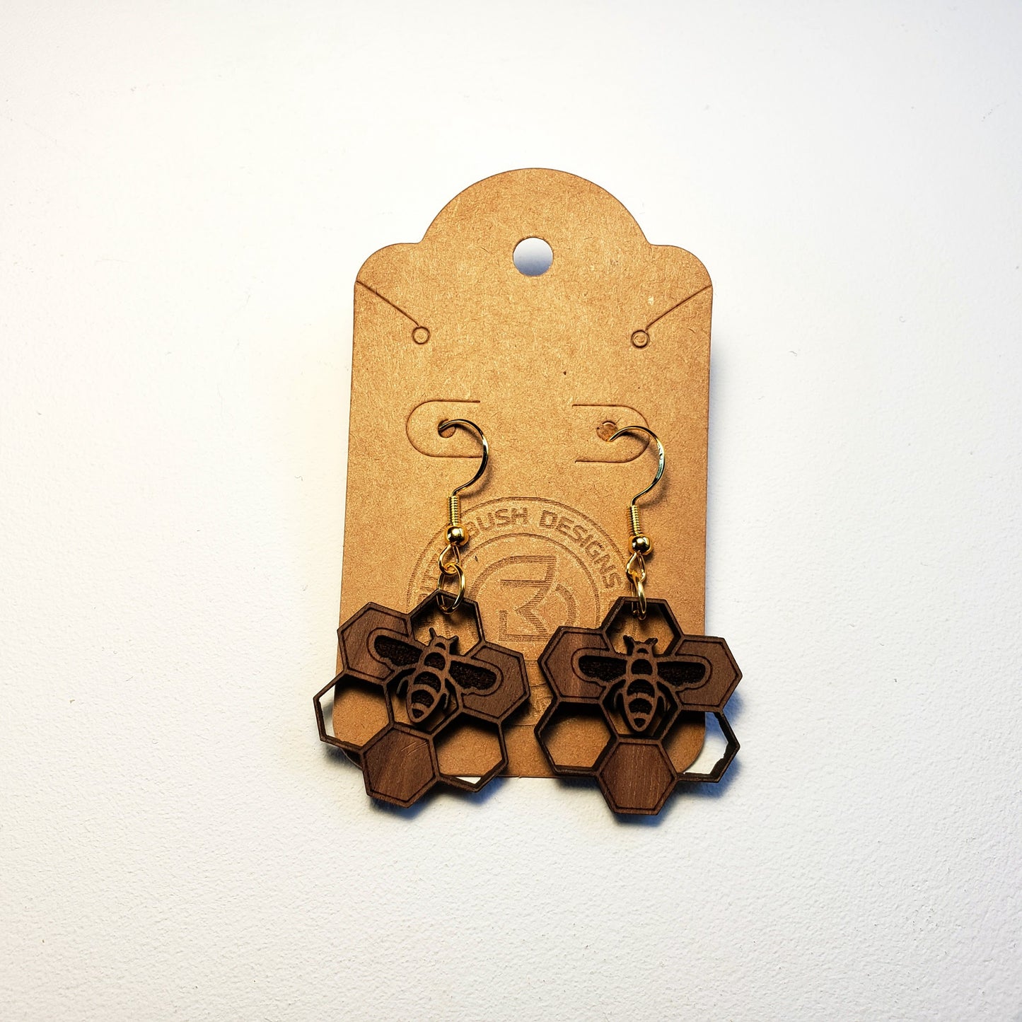 Honeycomb HoneyBee - Wood Earrings