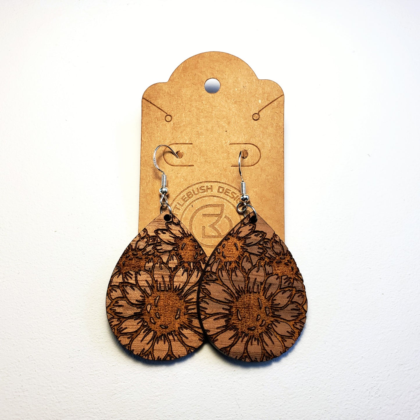 Sunflowers - Teardrop - Wood Earrings