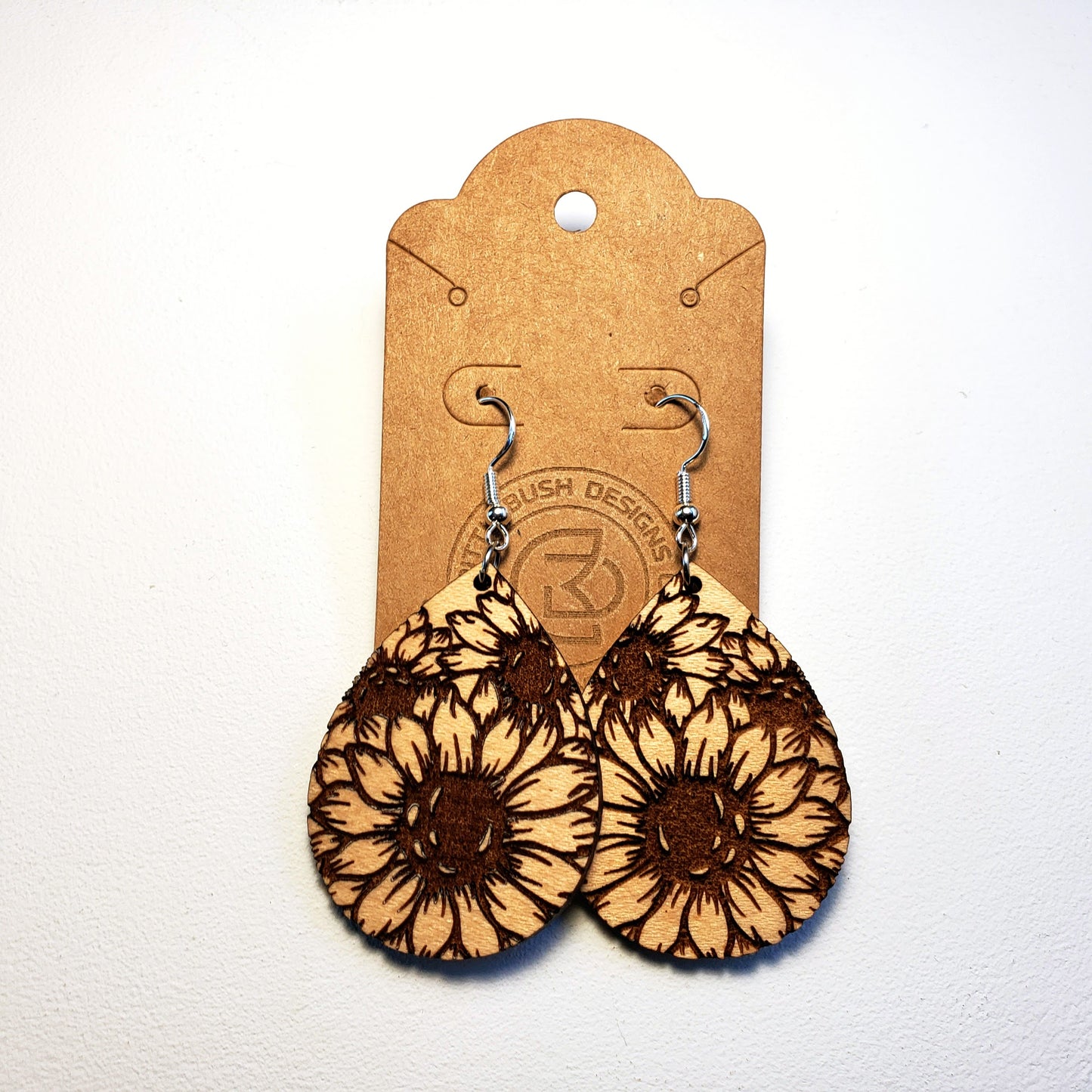 Sunflowers - Teardrop - Wood Earrings
