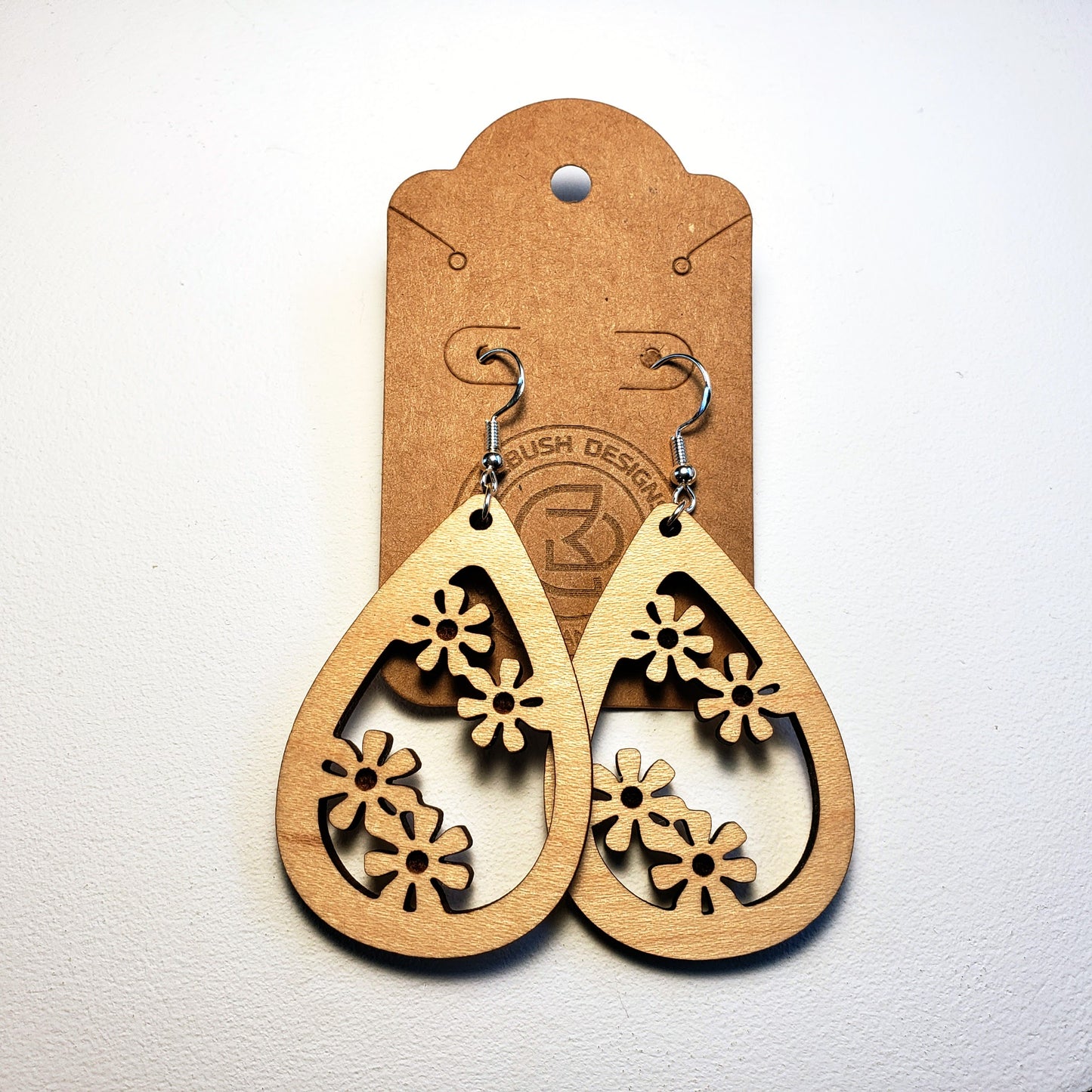 Four Flowers - Teardrop - Wood Earrings