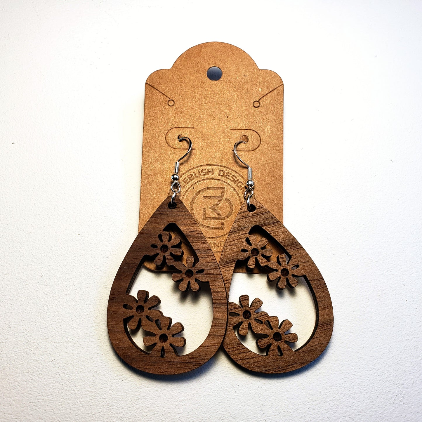 Four Flowers - Teardrop - Wood Earrings