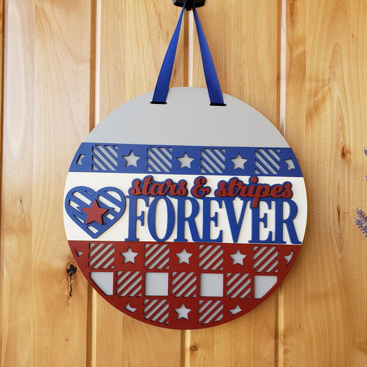 Stars & Stripes Forever - Patriotic - Round Door Sign