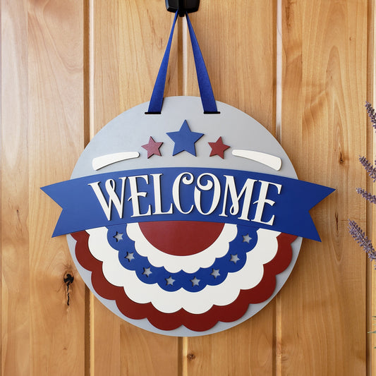 Welcome Banner - Patriotic - Round Door Sign