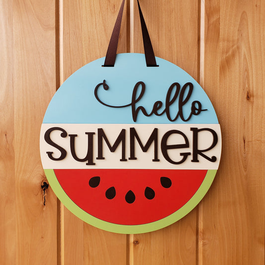 Hello Summer - Watermelon - Round Door Sign