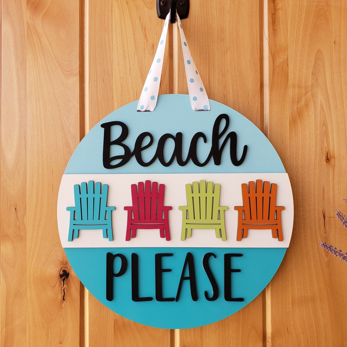 Beach Please - Adirondack Chair - Round Door Sign