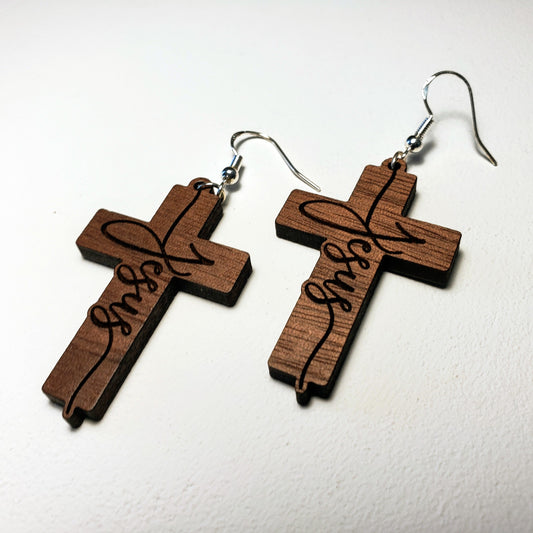 Jesus on Cross - Wood Earrings