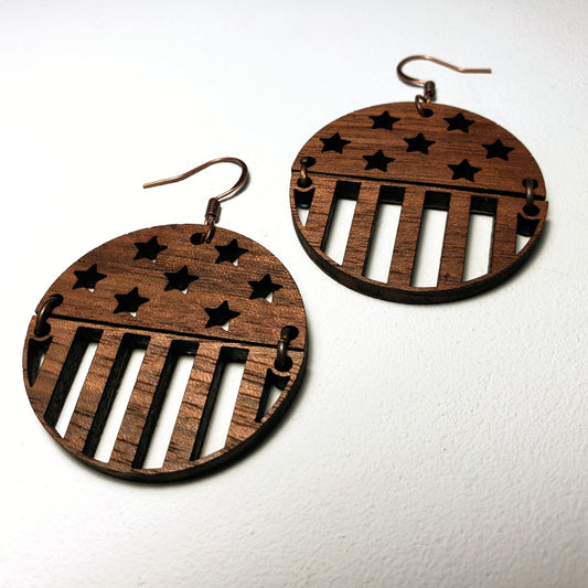 Stars and Stripes - Wood Earrings