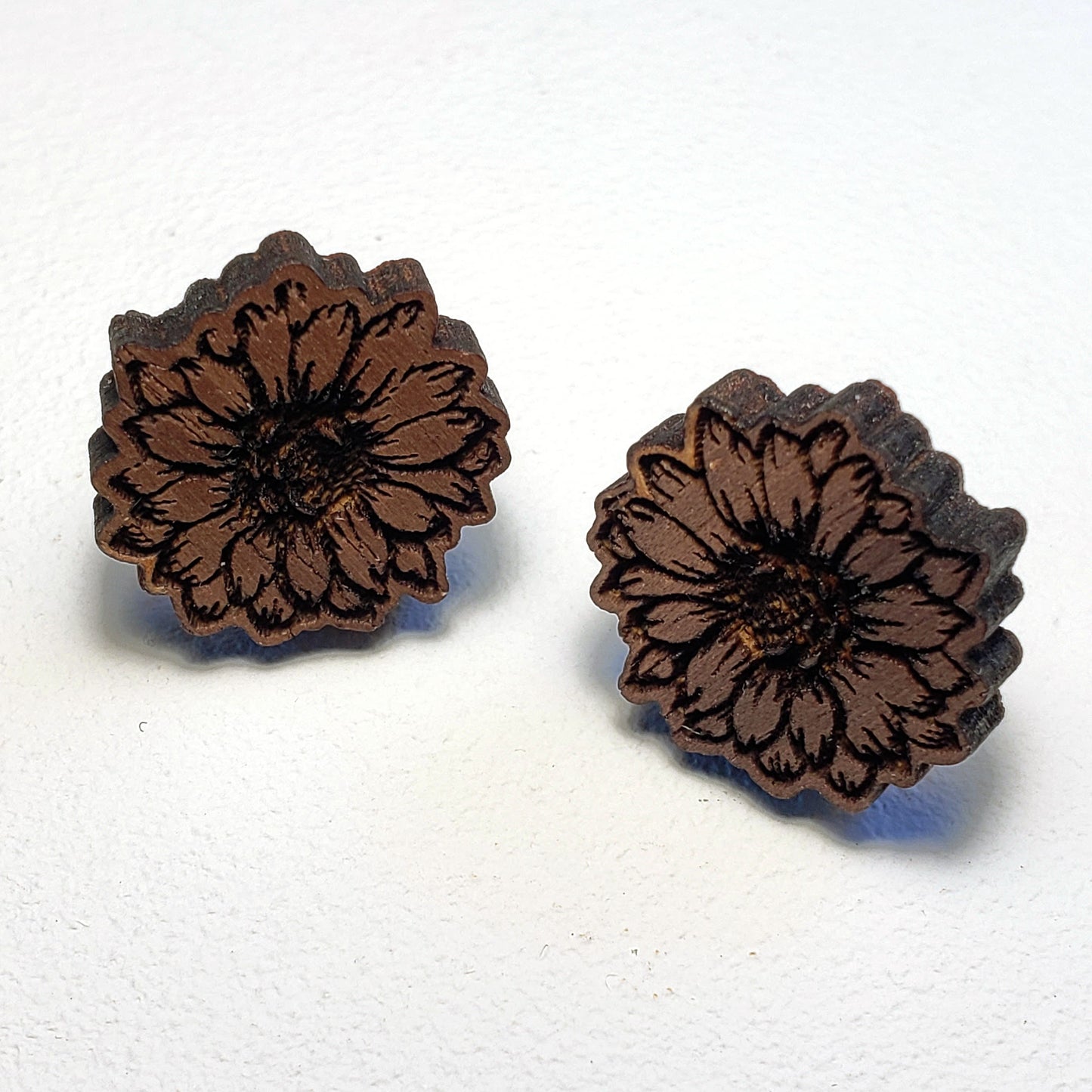 Sunflower - Post - Wood Earrings