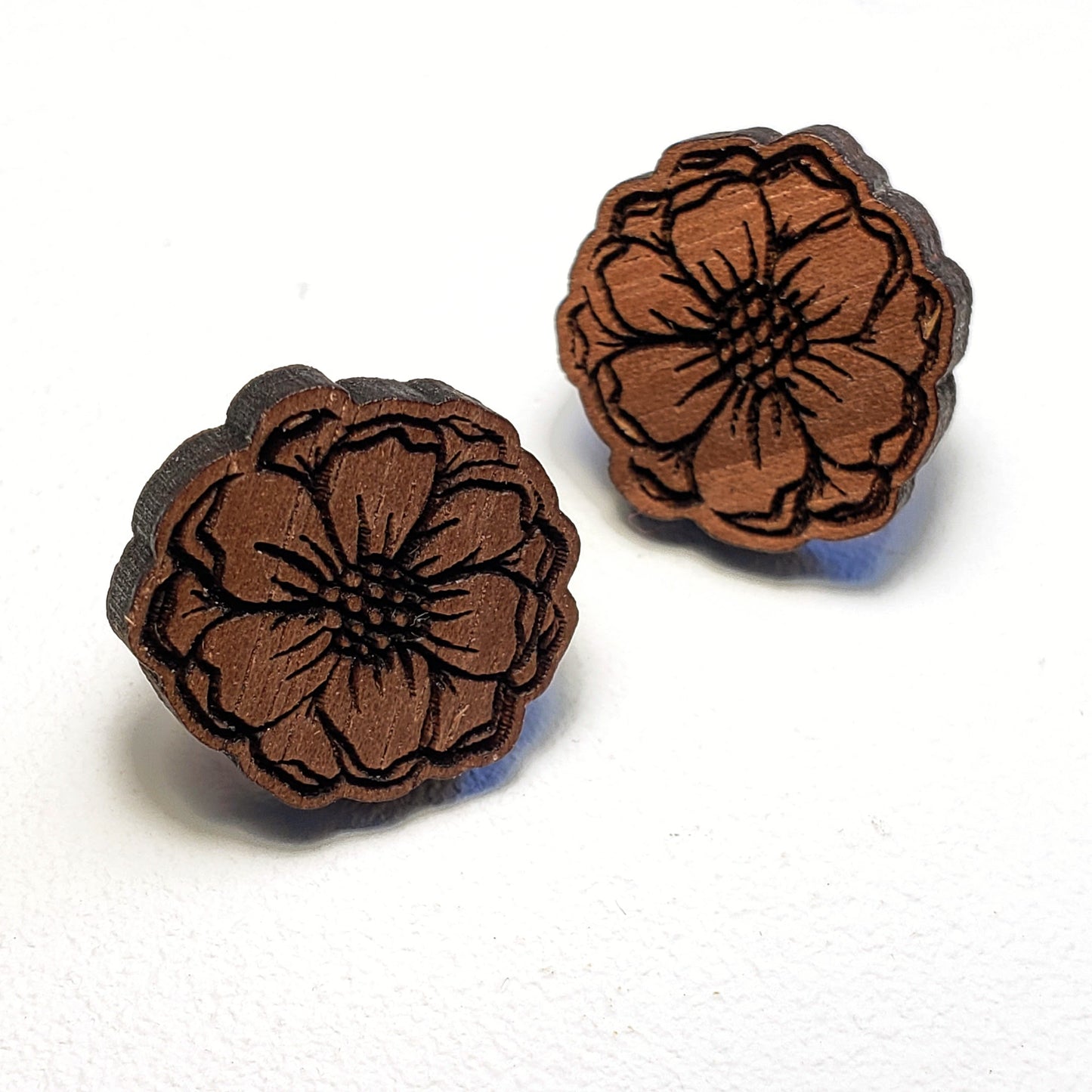 Magnolia Flower - Post - Wood Earrings