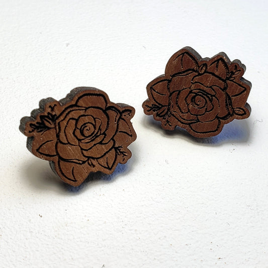 Rose - Post - Wood Earrings