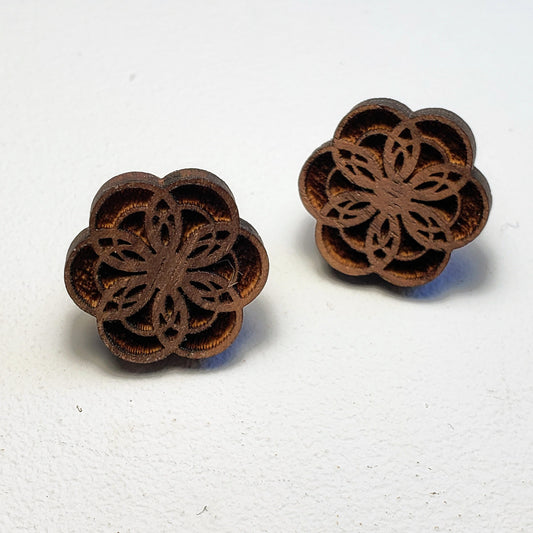 Geometric Floral - Wood Earrings