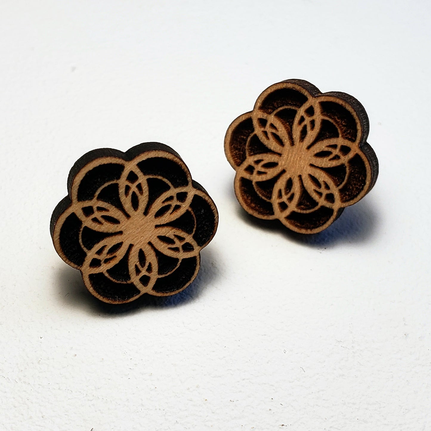 Geometric Floral - Wood Earrings